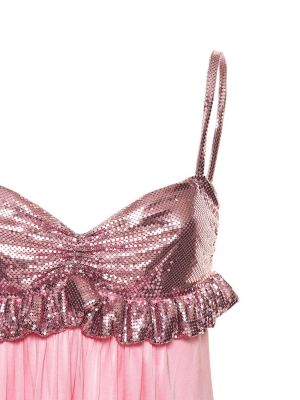 Мрежеста мини рокля от джърси Paco Rabanne розово