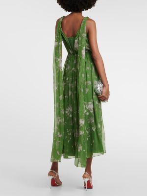 Vestido largo de seda de flores Erdem verde
