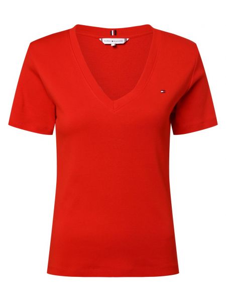 Koszulka bawełniana z dekoltem w serek Tommy Hilfiger czerwona
