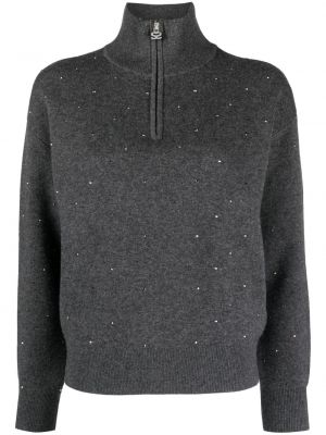 Пуловер с цип с кристали Sandro сиво