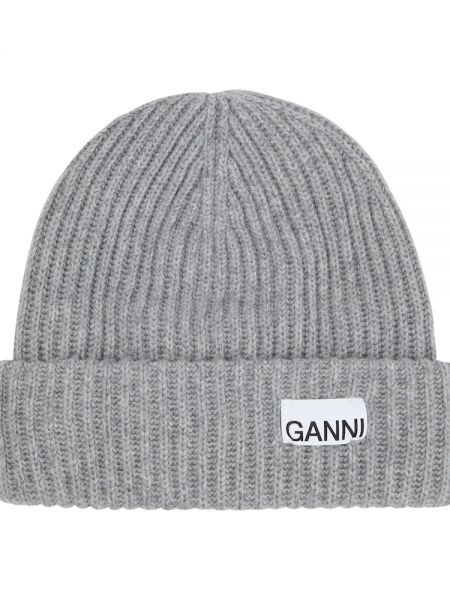 Вълнена шапка Ganni сиво