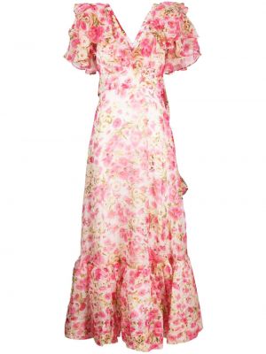 Sukienka w kwiatki z nadrukiem Bytimo różowa