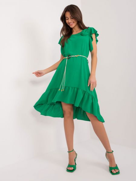 Obleka s cvetličnim vzorcem z volani Fashionhunters zelena