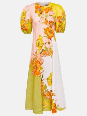 Květinové lněné midi šaty Alemais