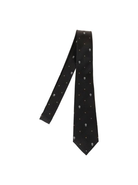 Jedwabny haftowany krawat w gwiazdy Alexander Mcqueen czarny