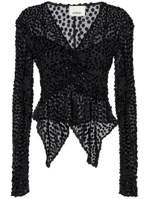 Viskózový hedvábný top s dlouhými rukávy Isabel Marant černý