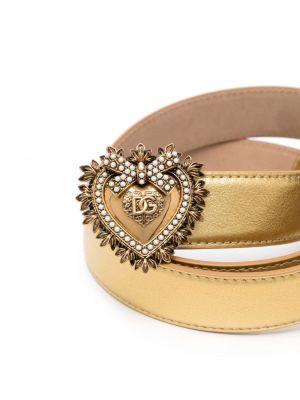 Kožený pásek s přezkou se srdcovým vzorem Dolce & Gabbana zlatý