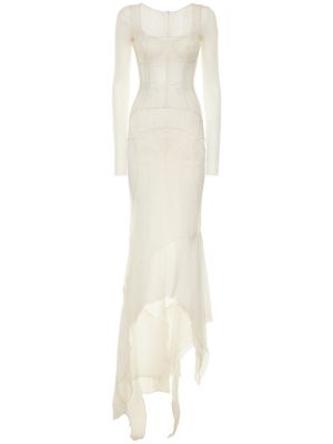 Przezroczysta jedwabna sukienka długa szyfonowa Dolce And Gabbana biała