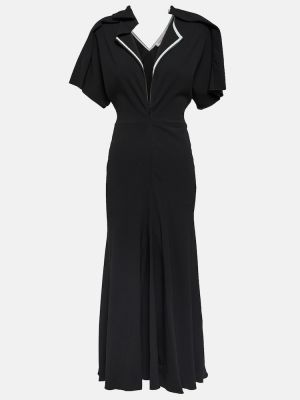 Asimetrična volnena midi obleka Victoria Beckham črna