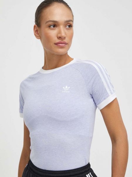Koszulka slim fit w paski Adidas fioletowa