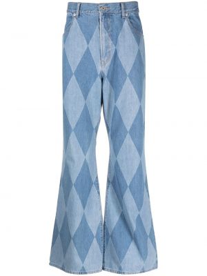 Bootcut džínsy s potlačou s vzorom argyle Afb modrá