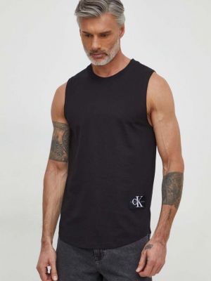Памучна тениска с дълъг ръкав Calvin Klein Jeans черно