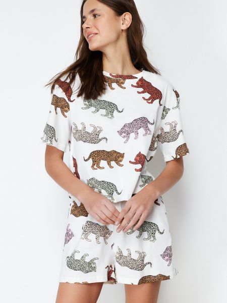Pletena pamučna pidžama s životinjskim uzorkom Trendyol