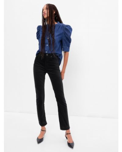 Černé slim fit sametové skinny džíny s vysokým pasem Gap