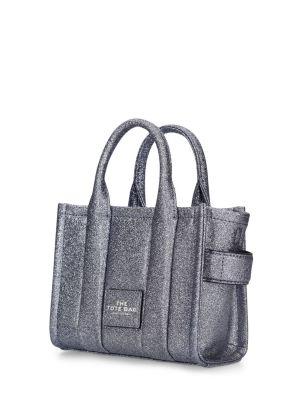 Usnjena nakupovalna torba Marc Jacobs srebrna