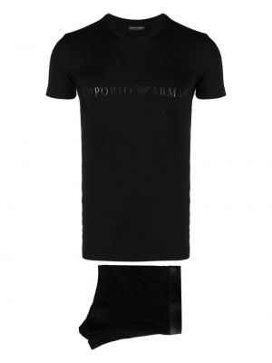 Pamut pizsama nyomtatás Emporio Armani fekete