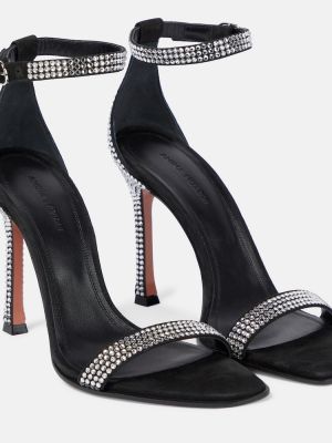 Sandały zamszowe z kryształkami Amina Muaddi czarne