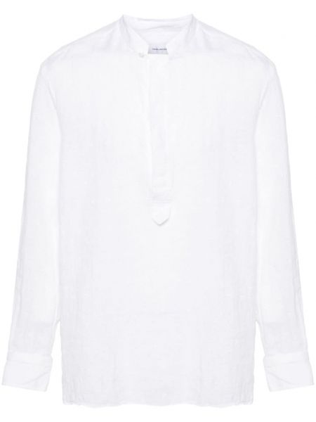 Λινό πουκάμισο με κέντημα Tagliatore λευκό