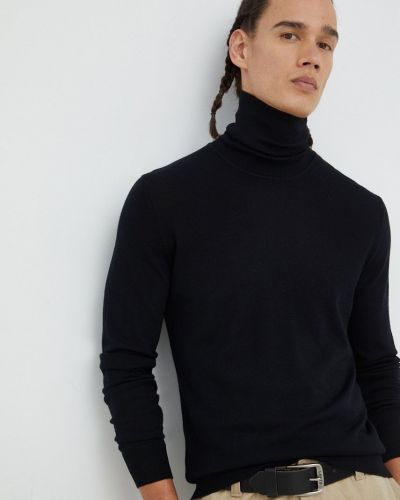 Marc O'Polo gyapjú pulóver könnyű, férfi, fekete, garbónyakú Marc O'polo