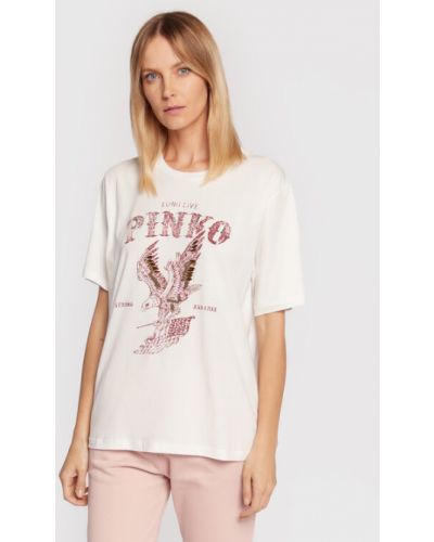 Laza szabású gyapjú póló Pinko - fehér