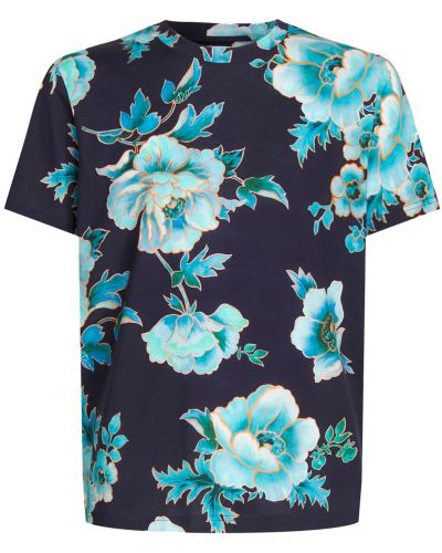 Kvetinové bavlnené tričko s potlačou Etro modrá