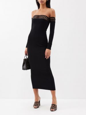 Трикотажный платье с открытыми плечами Alaïa черный