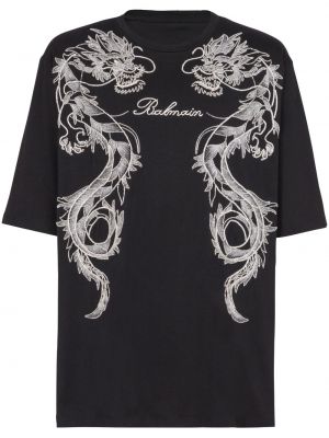 Bavlnené tričko s výšivkou Balmain čierna
