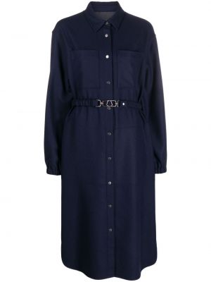 Μάλλινη φόρεμα σε στυλ πουκάμισο Moncler μπλε
