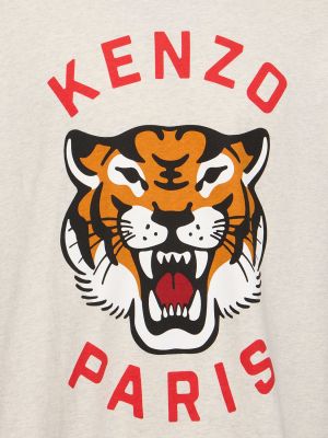 T-shirt di cotone con stampa in jersey Kenzo Paris bianco