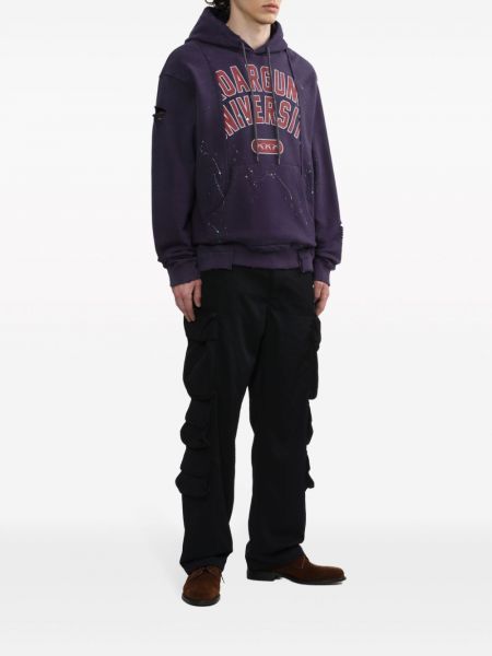Raštuotas džemperis su gobtuvu su nubrozdinimais Roar violetinė