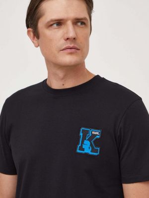 Памучна тениска с дълъг ръкав с апликация Karl Lagerfeld черно