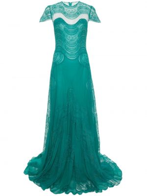 Rochie de seară de mătase cu model floral din dantelă Costarellos verde