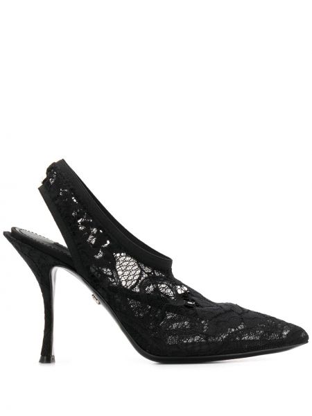 Calzado con tacón de flores de encaje Dolce & Gabbana negro