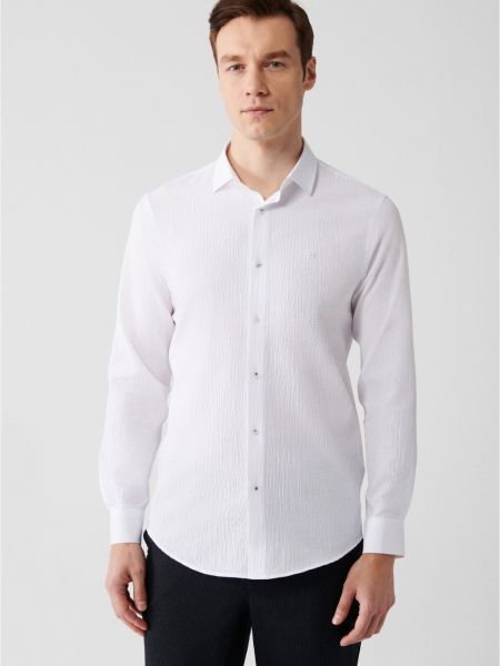 Βαμβακερό πουκάμισο σε στενή γραμμή Avva λευκό