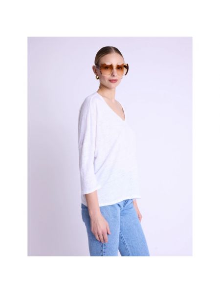 Camiseta de lino con escote v Berenice blanco