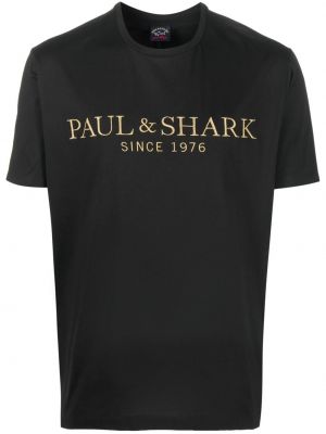 Памучна тениска бродирана Paul & Shark черно