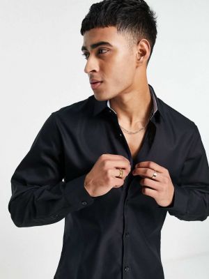 Элегантная приталенная рубашка Selected черная