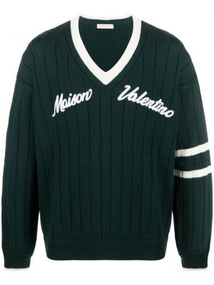 Vilnonis siuvinėtas megztinis v formos iškirpte Valentino Garavani