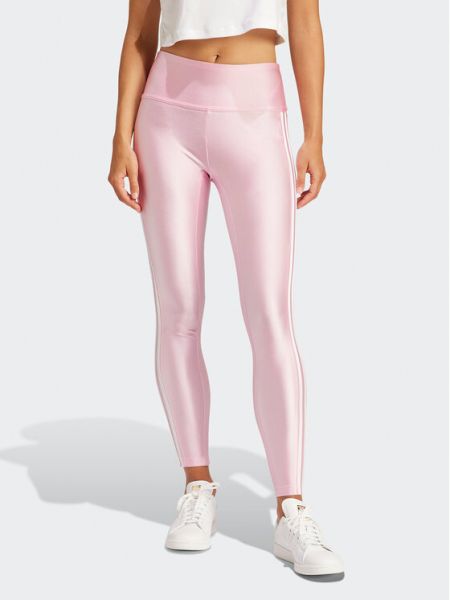 Leggings slim fit cu dungi Adidas roz