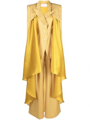Ukrojena obleka z draperijo Gaby Charbachy rumena