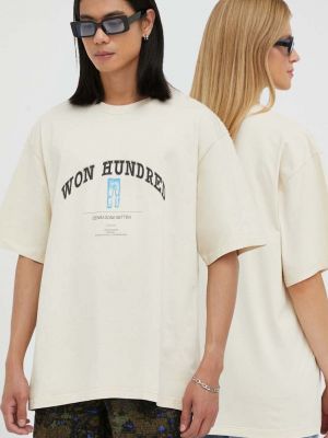 Koszulka bawełniana z nadrukiem Won Hundred beżowa