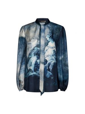 Jedwabna bluzka Roberto Cavalli niebieska
