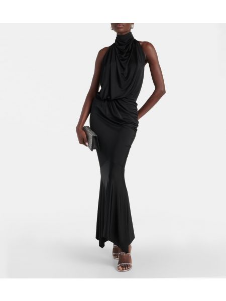Длинное платье с высоким воротником с драпировкой Alexandre Vauthier черное