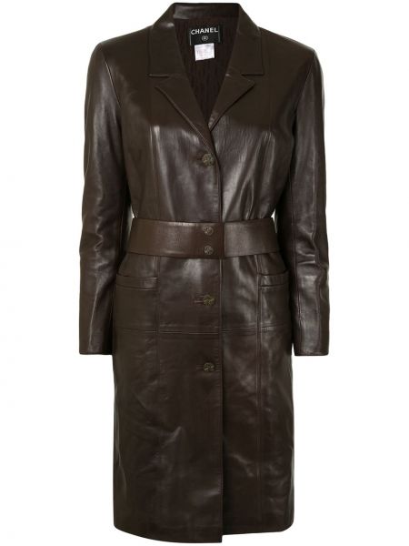 Кожаное пальто Chanel Pre-owned, коричневое