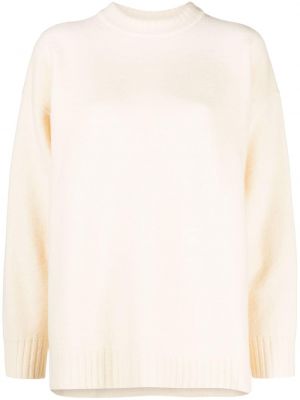 Vlněný svetr s kulatým výstřihem Jil Sander bílý