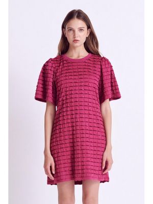 Платье мини с вышивкой из джерси English Factory фиолетовое