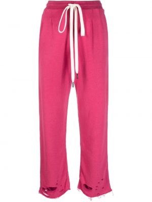 Памучни спортни панталони с протрити краища R13 розово