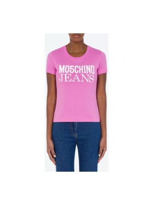 Koszulka bawełniana Moschino różowa