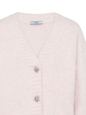 Cardigan à boutons en laine à col v Prada rose