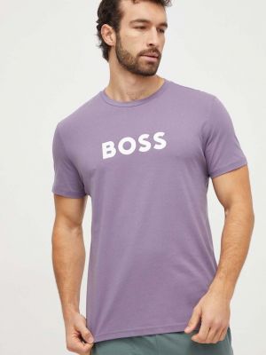 Koszulka bawełniana z nadrukiem Boss fioletowa